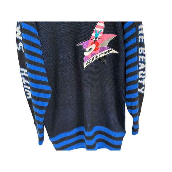Vtg Revolution Graphic Knit Sweater "Master Of My Dream" Design Striped - Picture 3 of 9